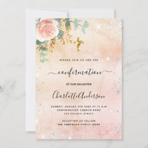 Confirmation rose gold floral eucalyptus  invitation