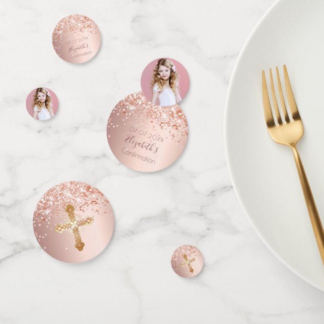 Confirmation rose gold glitter photo confetti (Group)