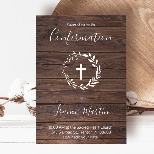 Confirmation | rustic wood background invitation (Creator Uploaded)