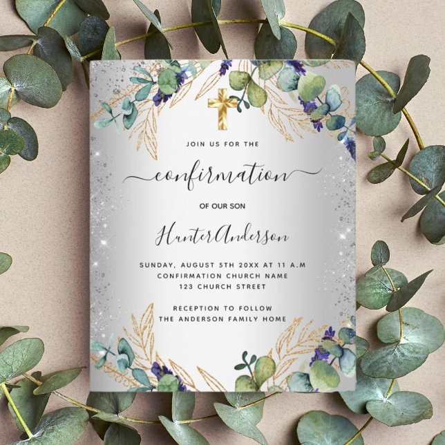 Confirmation silver eucalyptus greenery invitation (Creator Uploaded)