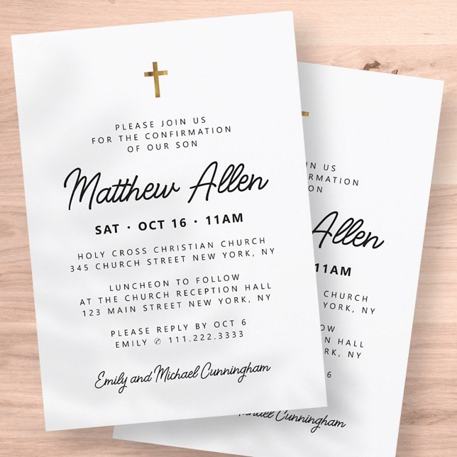 Confirmation Son Simple Modern Minimalist Cross Invitation (Creator Uploaded)
