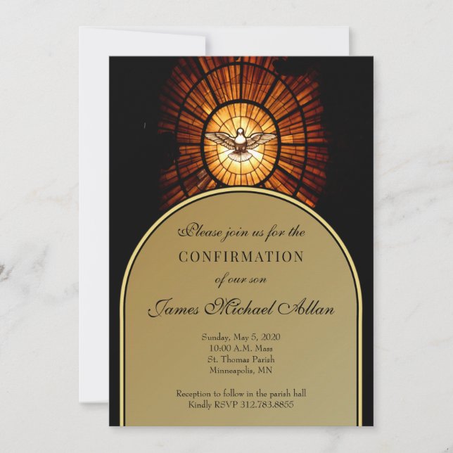 Confirmation Stained Glass Religious Holy Spirit Invitation (Front)