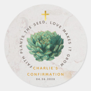 Confirmation Succulent Gold Faith Plants the Seed  Classic Round Sticker