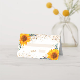 Confirmation sunflower eucalyptus gold glitter place card
