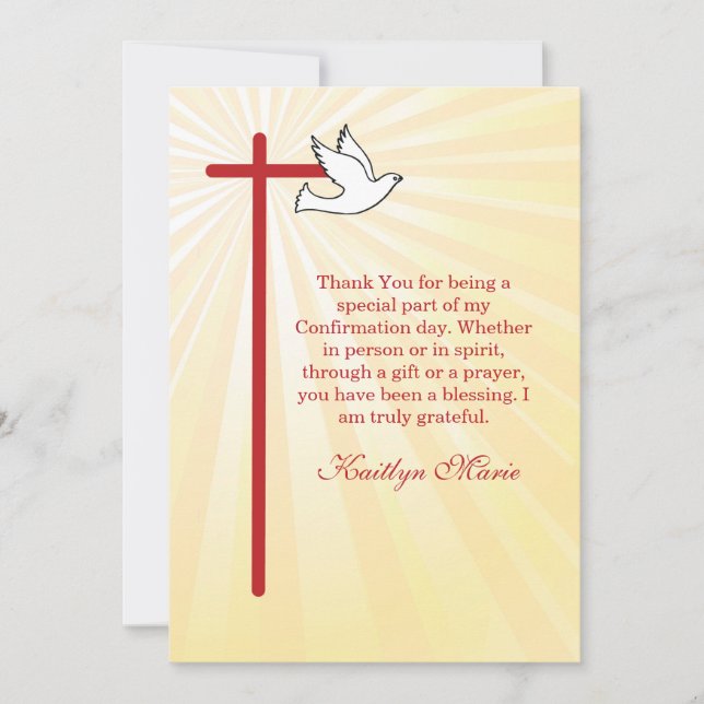 Confirmation Thank You Red Cross & Dove Gold Rays Card (Front)