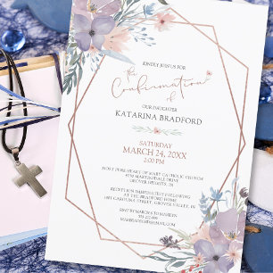 Confirmation Watercolor Wildflowers Purple Copper Invitation