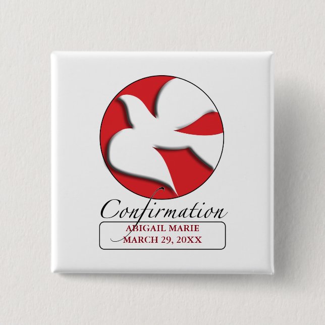 Confirmation White Dove on Red Circle  2 Inch Square Button (Front)