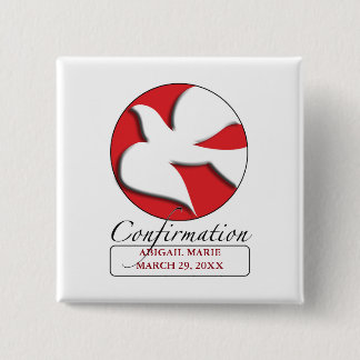 Confirmation White Dove on Red Circle 2 Inch Square Button