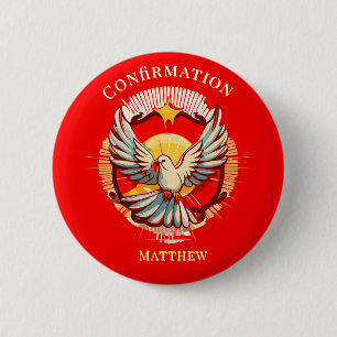 Confirmation White Dove Red Flamed Custom 2 Inch Round Button