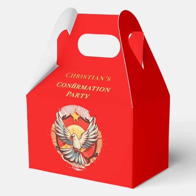 Confirmation White Dove Red Flamed  Favor Box (Back)