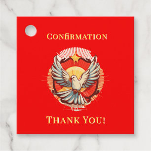 Confirmation White Dove Red Flamed Thank You Favour Tags