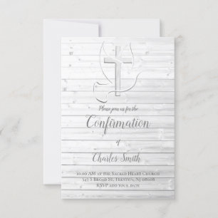confirmation white wood rustic invitation