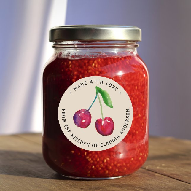 Confiture de cerise et étiquettes de biscuits, De  (This cherry jam label features two watercolor cherries -- my own original hand-painted artwork.)