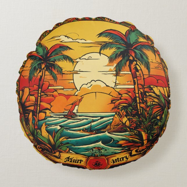 Confort à l'encre tropicale : Coussin inspiré du j (Devant)