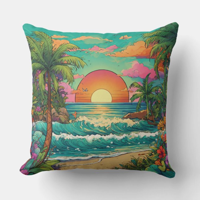 Confort à l'encre tropicale : Coussin inspiré du j (Recto)