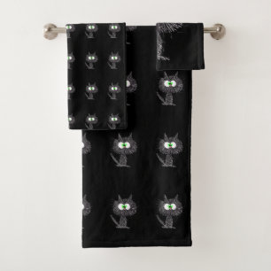 Confused Cat Black Bath Towel Set