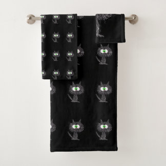 Confused Cat Black  Bath Towel Set