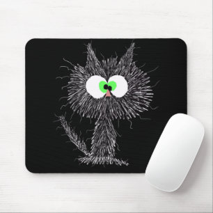 Confused Cat Black  Mouse Pad