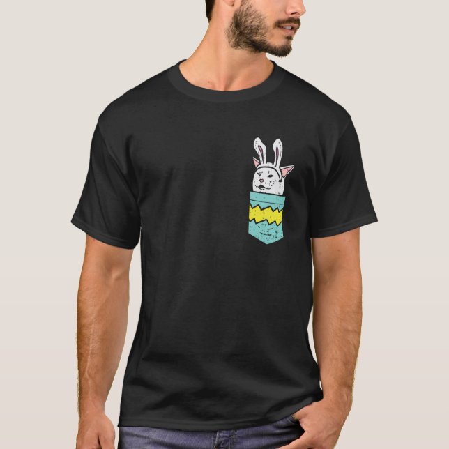 Confused Cat Rabbit Bunny Ears Pocket Meme Easter  T-Shirt (Front)