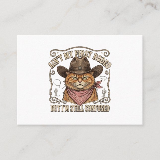 Confused Cowboy Cat Rodeo Calling Card (Front)