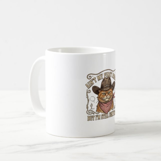 Confused Cowboy Cat Rodeo Coffee Mug (Front Left)
