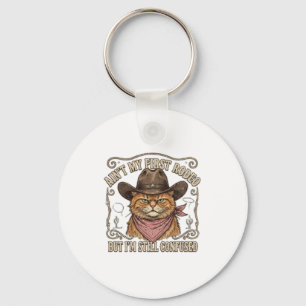 Confused Cowboy Cat Rodeo Keychain