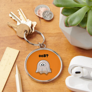 Confused Ghost Says "Oob?" Funny Halloween Cartoon Keychain