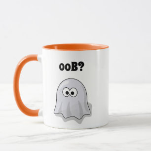 Confused Ghost Says "Oob?" Funny Halloween Cartoon Mug