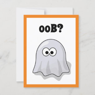 Confused Ghost Says "Oob?" Funny Halloween Cartoon Postcard