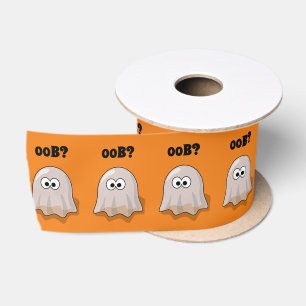 Confused Ghost Says "Oob?" Funny Halloween Cartoon Satin Ribbon