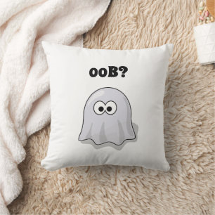 Confused Ghost Says "Oob?" Funny Halloween Cartoon Throw Pillow