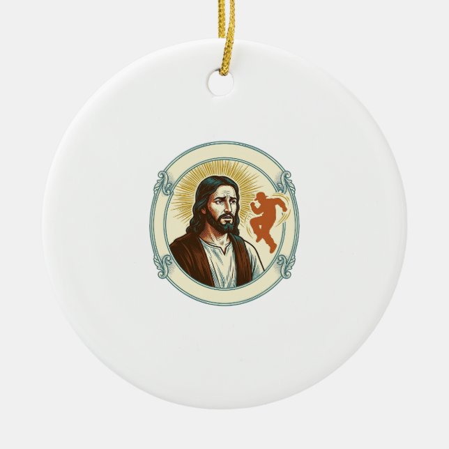 Confused Jesus Viral Dancing Trend Silhouette Vide Ceramic Ornament (Front)