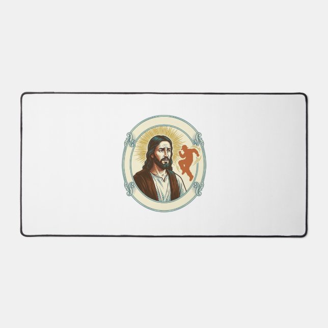 Confused Jesus Viral Dancing Trend Silhouette Vide Desk Mat (Front)