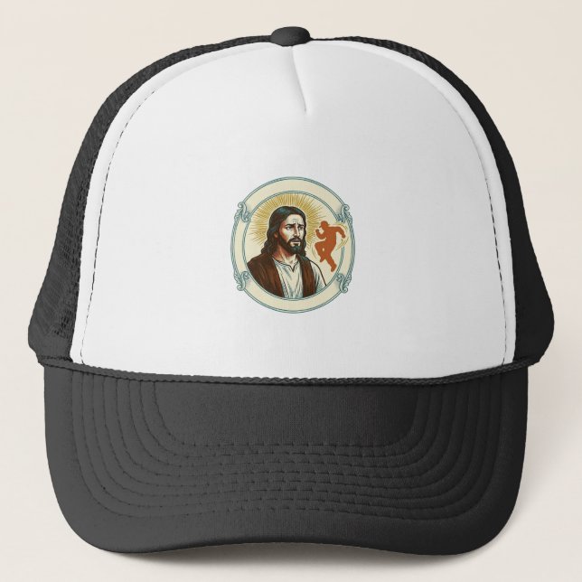 Confused Jesus Viral Dancing Trend Silhouette Vide Trucker Hat (Front)
