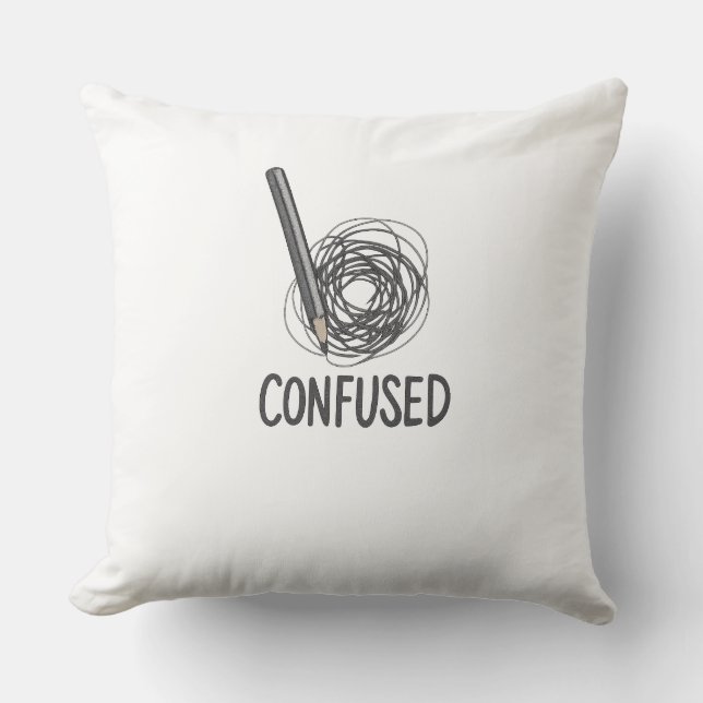 Confused – Minimalist Pencil & Scribble Art Design Throw Pillow (Front)
