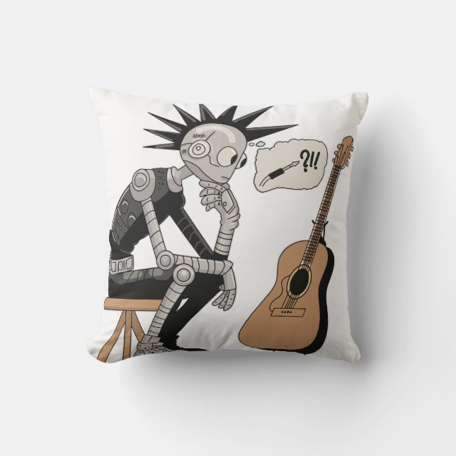Confused Music Robot Throw Pillow (Front)
