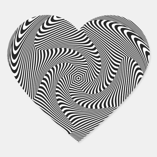 confusing hypnotic swirl lines pattern black white heart sticker (Front)