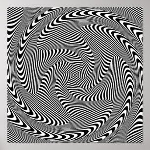 confusing hypnotic swirl lines pattern black white poster