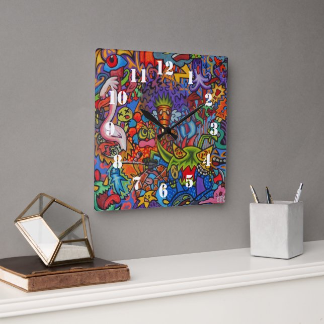 Confusion By Squid Fear City Square Wall Clock (Office)