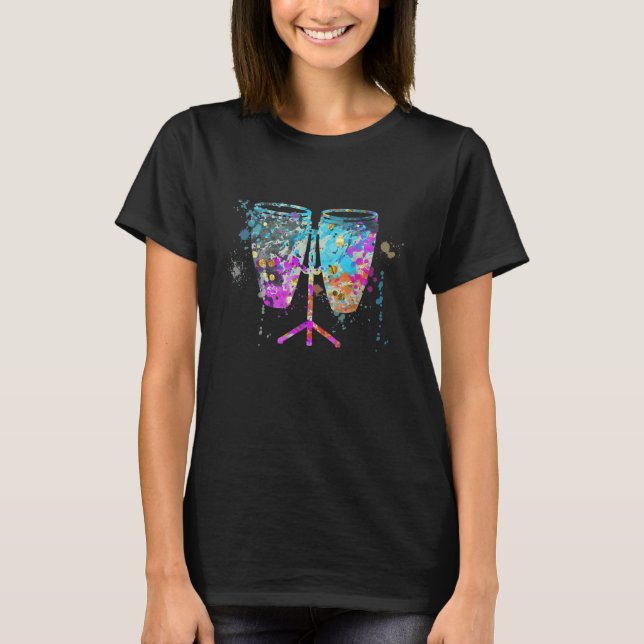 Conga Drum Instrument Silhouette Conga Drums T-Shirt (Front)