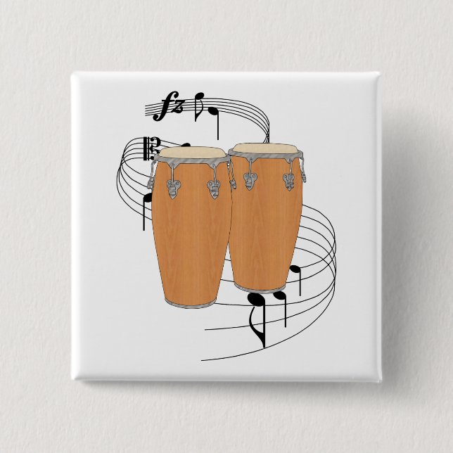 Conga Drums 2 Inch Square Button (Front)