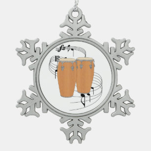 Conga Drums Snowflake Pewter Christmas Ornament