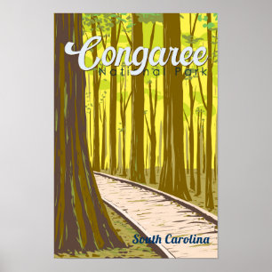 Congaree National Park Illustration Travel Vintage Poster