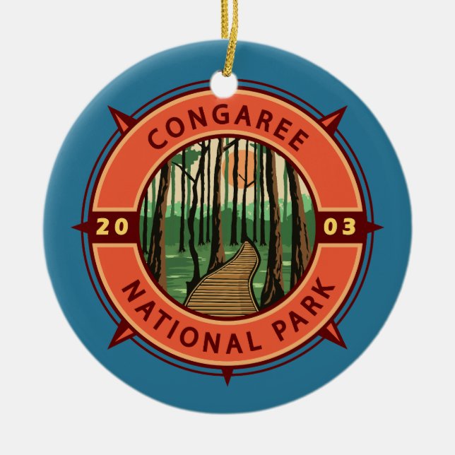 Congaree National Park Retro Compass Emblem Ceramic Ornament (Front)