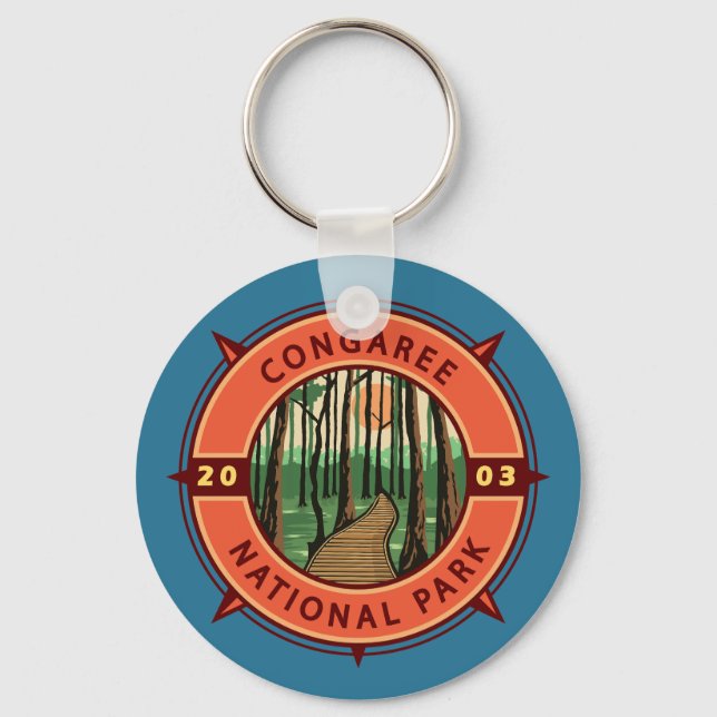 Congaree National Park Retro Compass Emblem Keychain (Front)