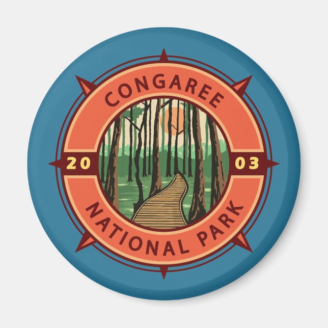 Congaree National Park Retro Compass Emblem Magnet (Front)
