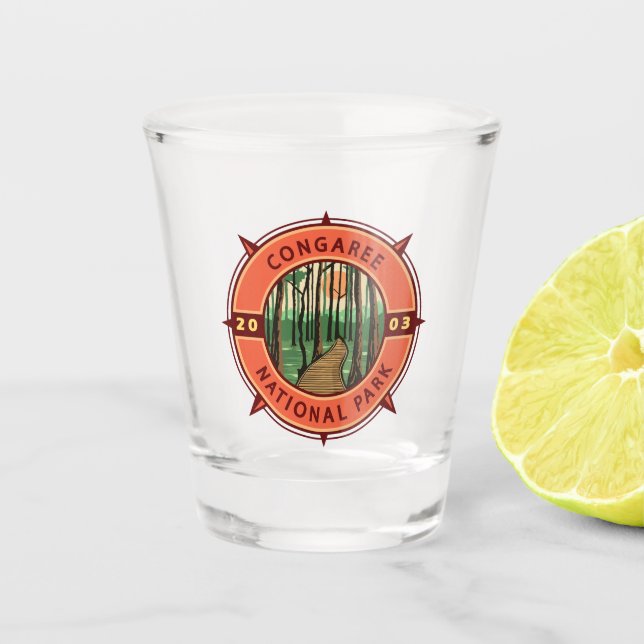Congaree National Park Retro Compass Emblem Shot Glass (Front)