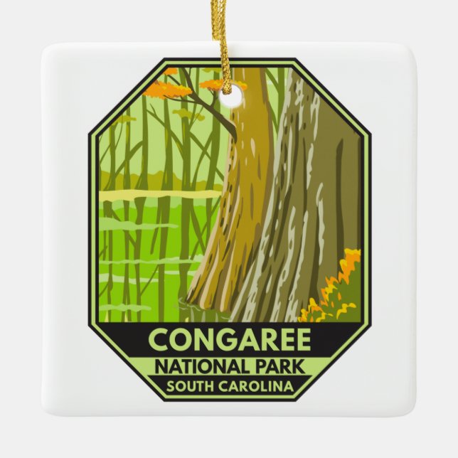 Congaree National Park South Carolina Retro Ceramic Ornament (Front)