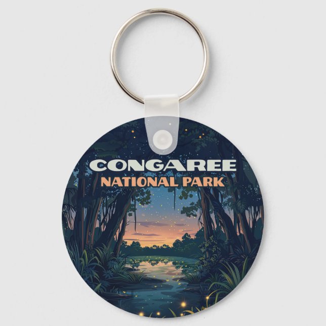 Congaree National Park Swamp South Carolina Retro Keychain (Front)