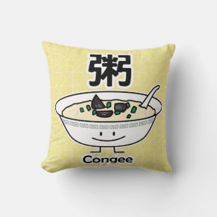 Congee Jook Rice porridge gruel bowl Chinese break Throw Pillow